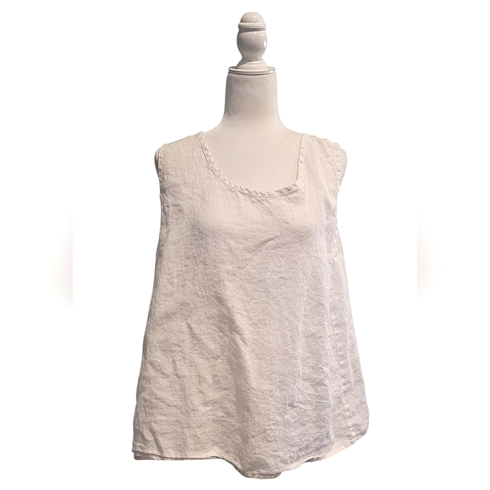 Flax White Linen Scoop Neck Tank